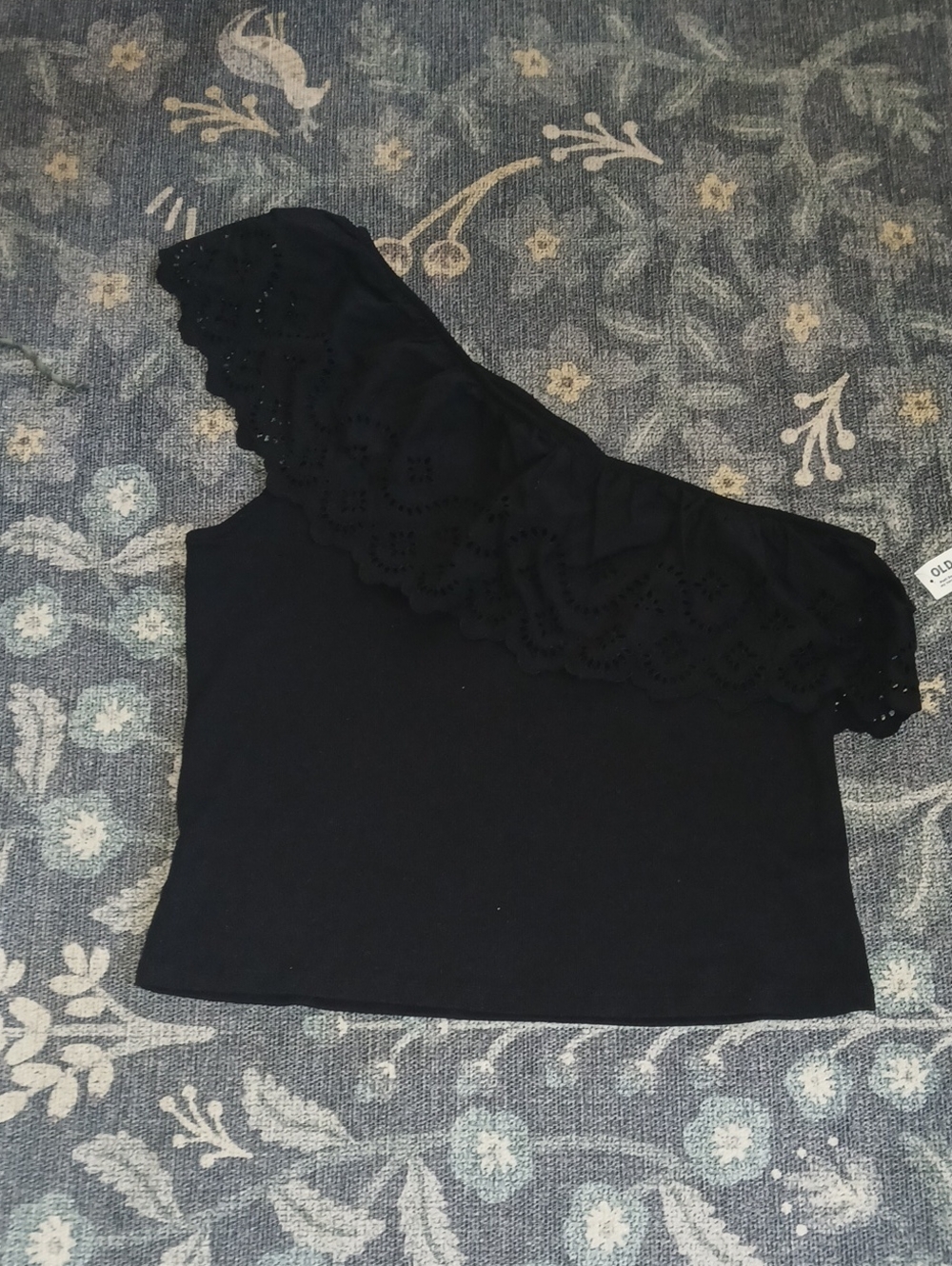 Old Navy Black One-Shoulder Eyelet Ruffle Camisole